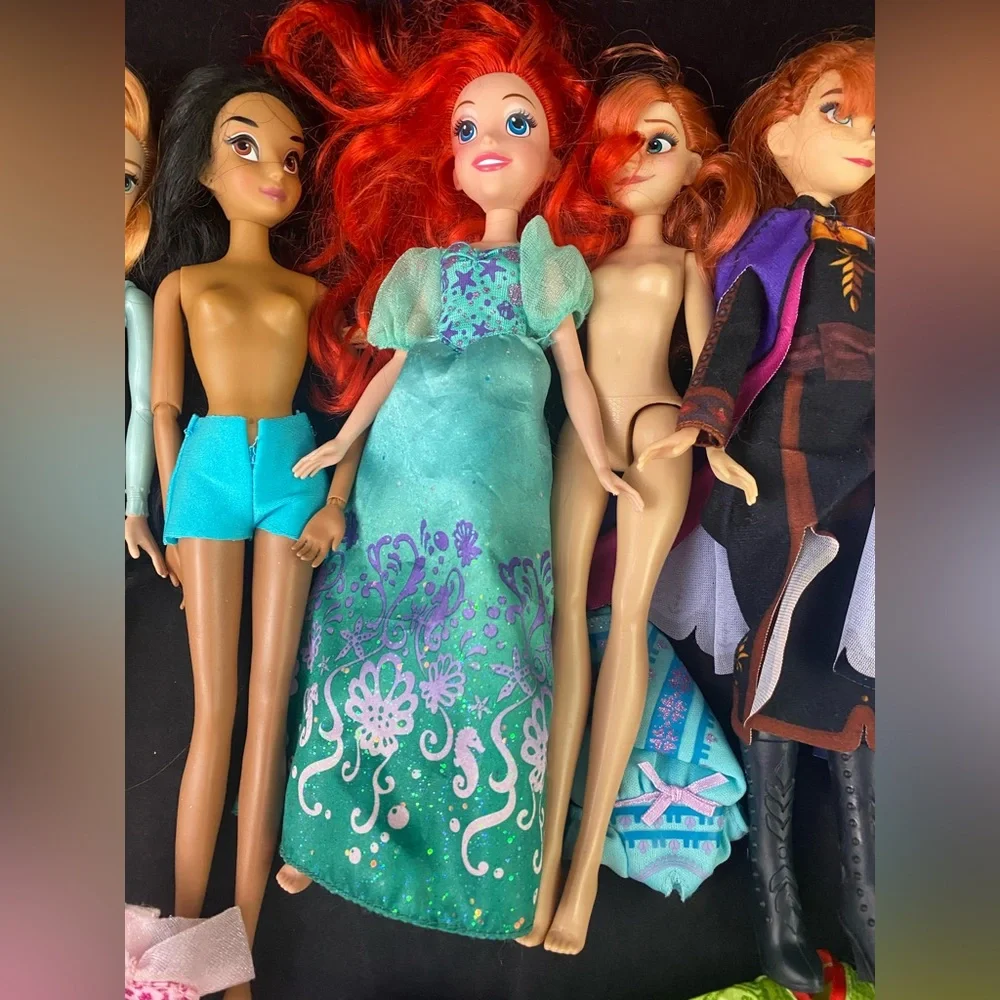 Disney Princess Dolls Dresses Mixed LOT Frozen Elsa Ariel Jasmine etc Needs TLC
